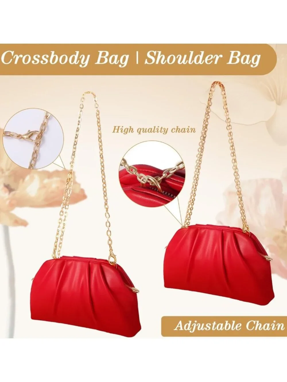 👜 Women's Red Soft Pleated PU Wedding Clutch Elegant Evening Clutch Purse